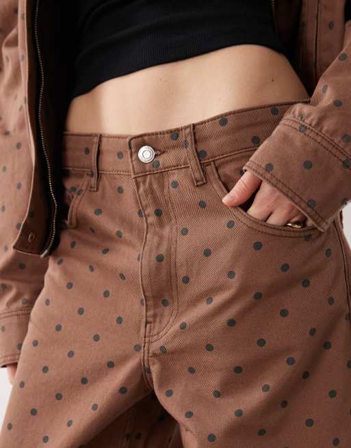 Mango – Brązowe luźne jeansy z bawełny 100% w groszki, część zestawu, 3 z 5