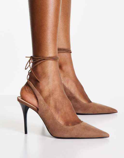 Mango – Brązowe sznurowane czółenka na obcasie z naturalnego zamszu, 2 z 4