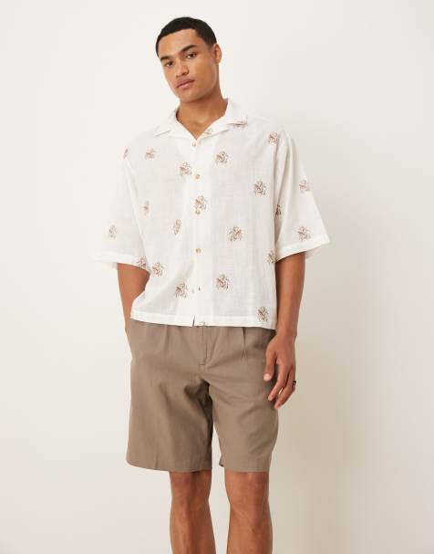 Mango cotton blend pleat detail short in brown