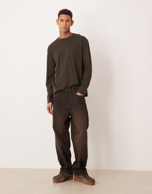 Mango – Brązowy bawełniany T-shirt z długimi rękawami i okrągłym dekoltem, 2 z 5