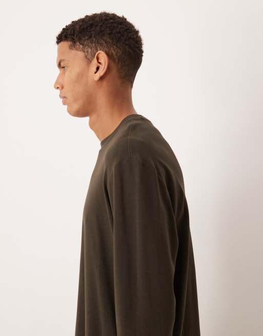 Mango – Brązowy bawełniany T-shirt z długimi rękawami i okrągłym dekoltem, 5 z 5