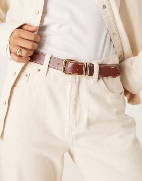 Mango – Brązowy pasek z imitacji skóry ze złotą klamrą - view 1