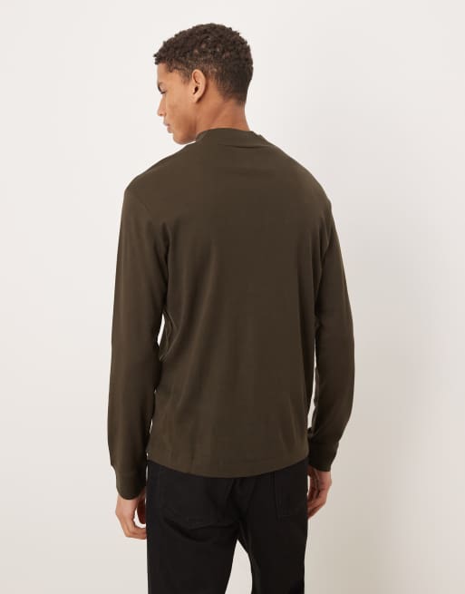 Mango – Brązowy T-shirt z bawełny z długimi rękawami i golfem, 3 z 5