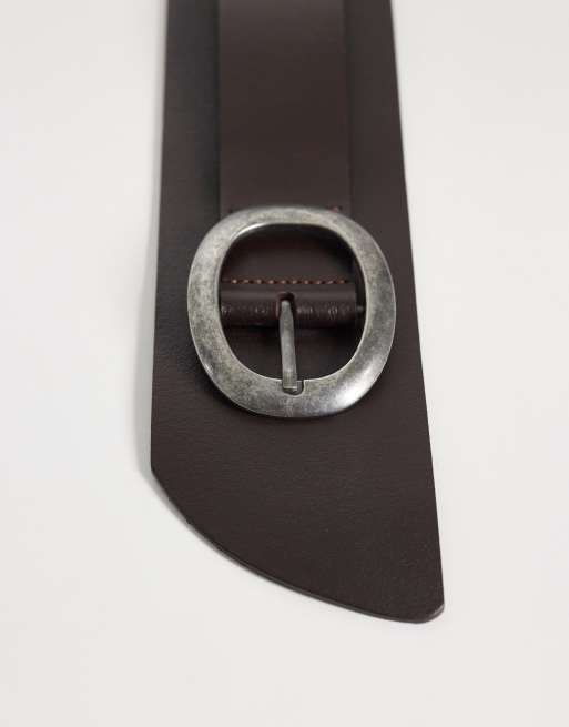 Mango – Breiter Gürtel aus 100% Leder in Braun mit silberfarbener Schnalle, 2 von 3