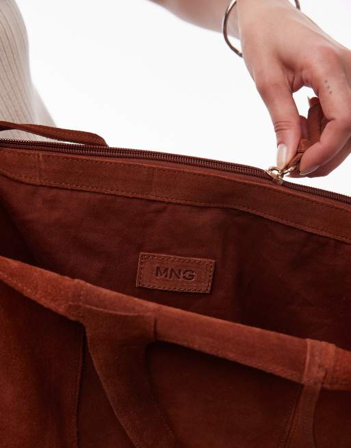 Mango - Brændt orange tote-taske med bindebånd og gennemgående lynlås, 2 af 4