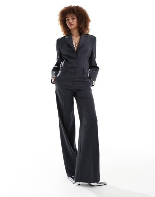 Mango - Broek met hoge taille en rechte pijpen in petrol, deel van co-ord set