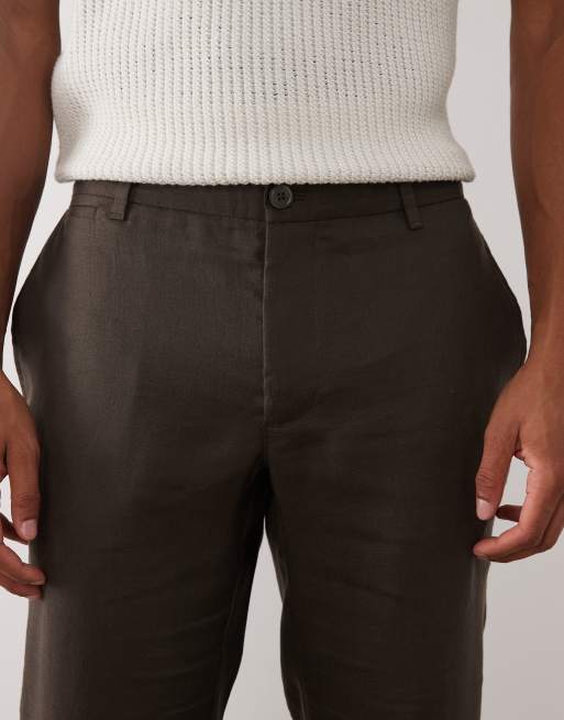 Mango - Broek met rechte pasvorm van 100% linnen in donkerbruin, 4 van 5