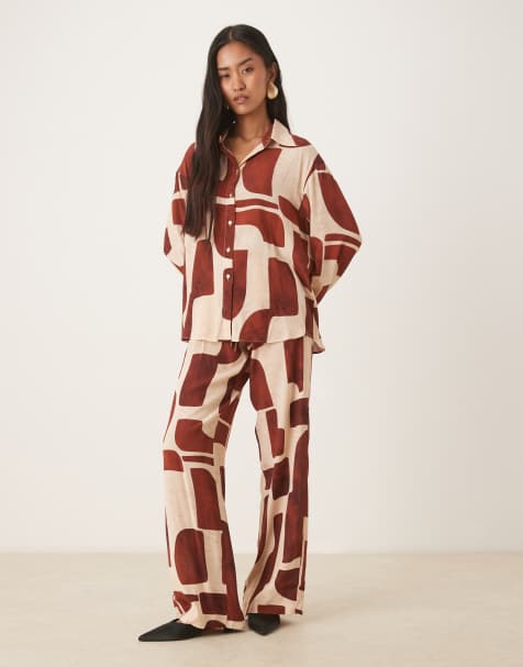 Mango - Broek met rechte pijpen en abstracte print, deel van co-ord set - view 1