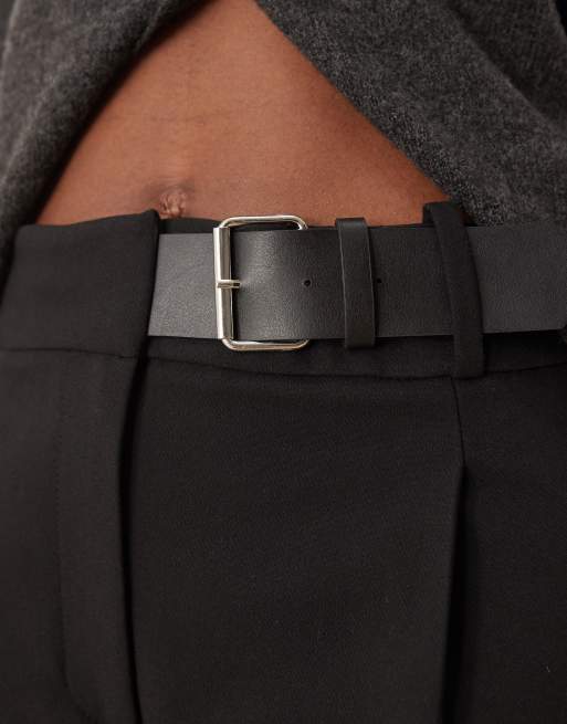 Mango - Broek met rechte pijpen en gesp in taille in zwart, 4 van 5