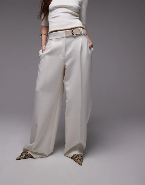 Mango - Broek met rechte pijpen en tailleband in wit - view 1