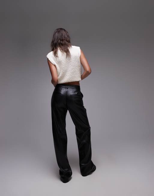 Mango - Broek met rechte pijpen van imitatieleer in zwart, 3 van 5