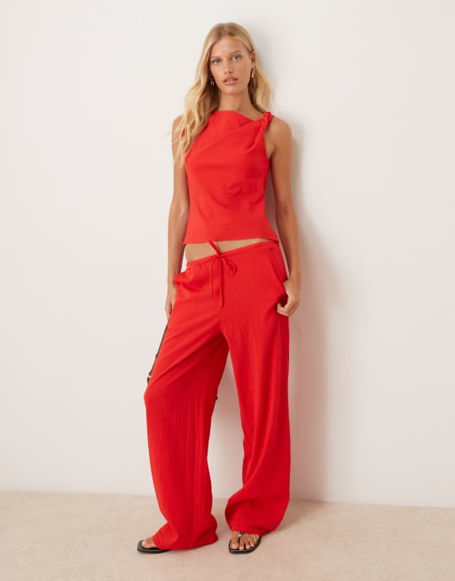 Mango - Broek met trekkoord in rood, deel van co-ord set, 4 van 5