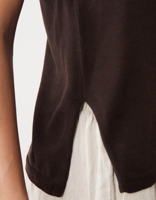 Mango – Brun, ärmlös topp med hög krage och indragen midja, 4 av 4