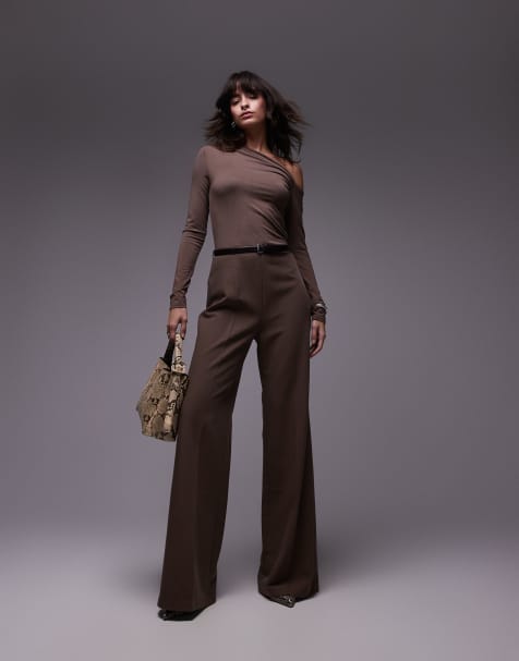 Mango – Brun, asymmetrisk jumpsuit med långa ärmar - view 1