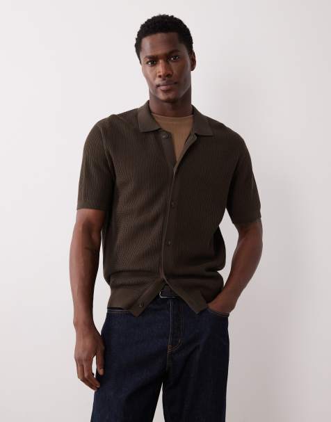 Mango - Brun cardigan i strik af 100% bomuld med vaffeltekstur og knapper - view 1