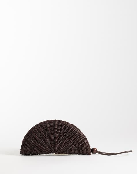 Mango - Brun clutch-taske i raffia med viftedesign - view 1