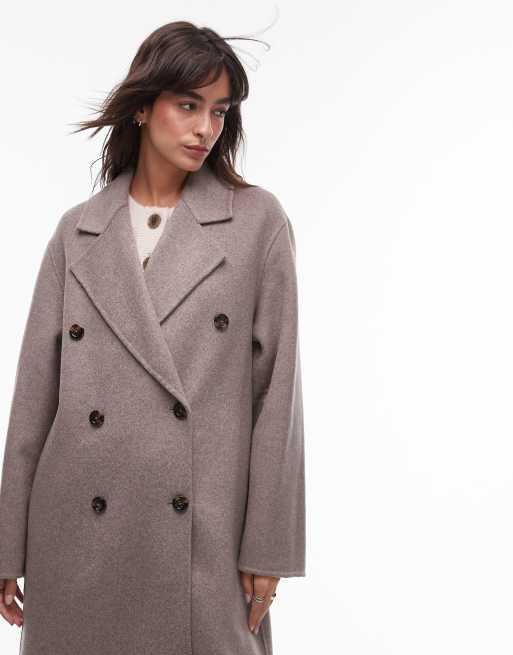 Mango - Brun dobbeltradet longline-frakke i uld, 2 af 4