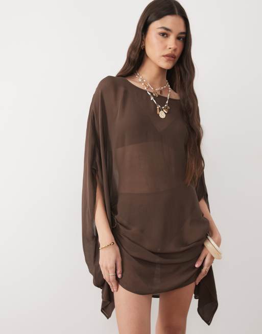 Mango – Brun, draperad kaftan, 4 av 4