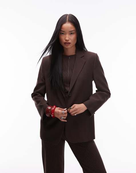 Mango – Brun, figursydd kavaj med klassisk design, del av set - view 1