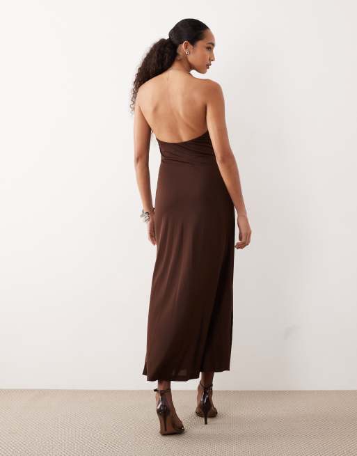 Mango – Brun maxiklänning med ringdetalj, 3 av 4
