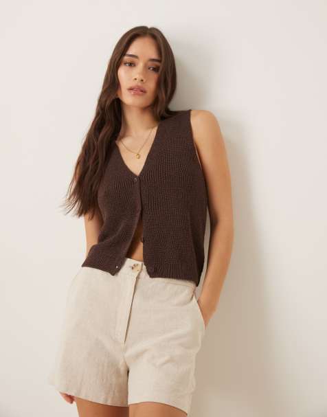 Mango - Brun og let strikvest - view 1