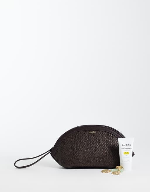 Mango – Brun, oval kuvertväska i raffialiknande material, 2 av 4