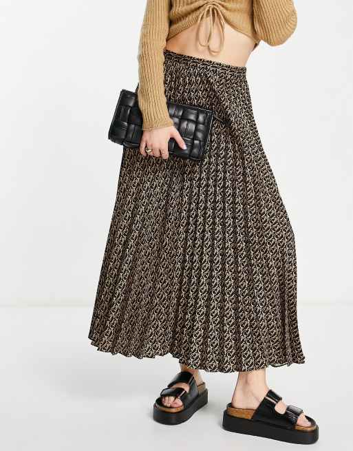 Mango – Brun, plisserad midiklänning med monogram