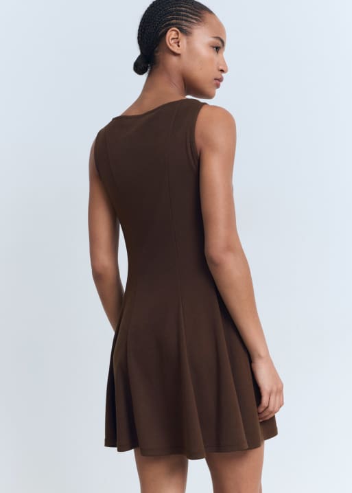 Mango - Brun ærmeløs minikjole i bomuldsblanding med plisserede detaljer, 3 af 3