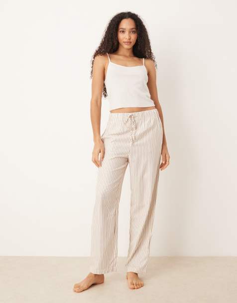 Mango – Bruna, randiga pyjamasbyxor i flanell - view 1