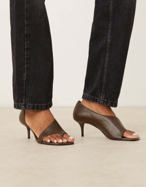 Mango - Brune højhælede sandaler i 100% læder med udskæringsdetalje, 3 af 4