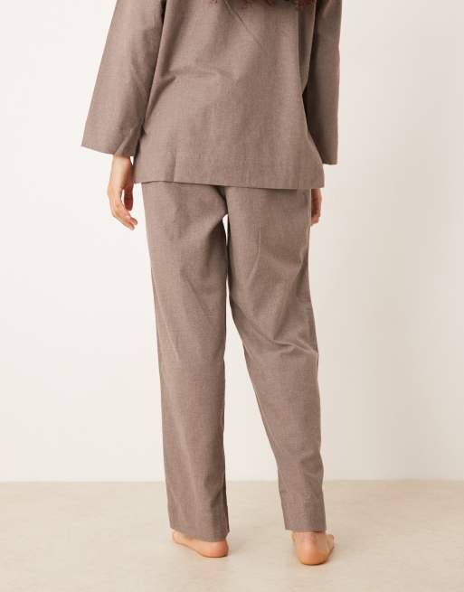 Mango - Brune pyjamasbukser i 100% bomuldsflonel, 4 af 4