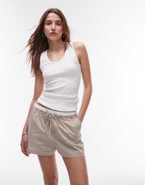 Mango - Brune pyjamasshorts med striber i bæk-og-bølge-stof - view 1