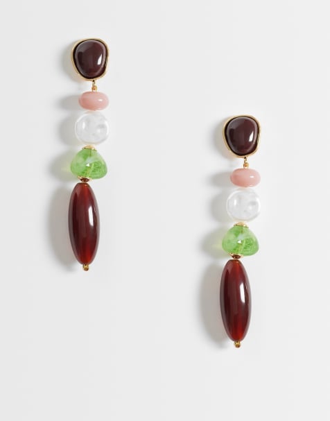 Mango - Brune statement-øreringe i metal med resin-vedhæng - view 1
