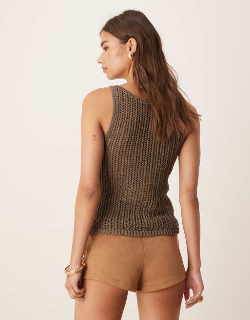 Mango – Brunt, stickat linne, 3 av 4