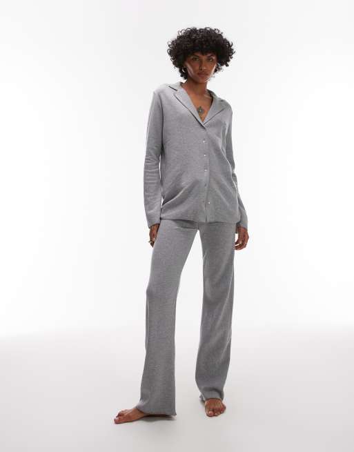 Mango brushed cotton soft touch pajama set in gray
