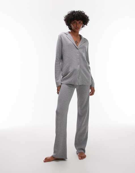 Mango brushed cotton soft touch pyjama set in grey - view 1