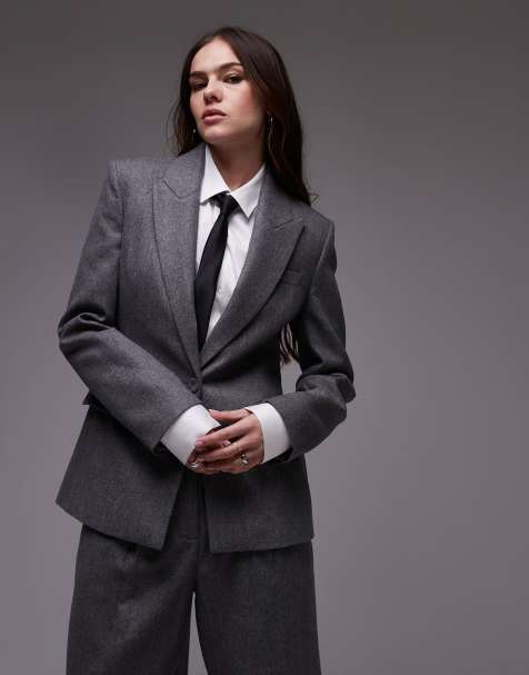Mango brushed wool touch blazer co-ord in grey pinstripe - view 1