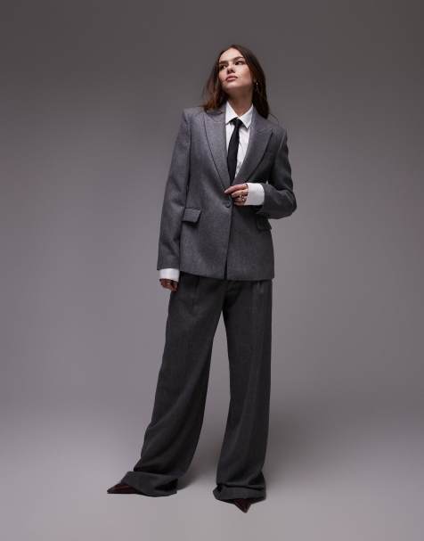 Mango brushed wool touch co-ord in grey pinstripe - view 1