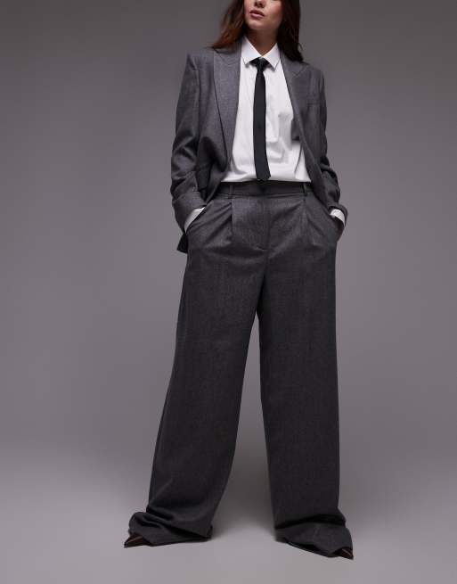 Mango brushed wool touch pants in gray pinstripe - part of a set
