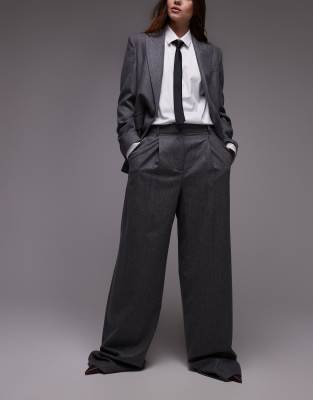 Mango Brushed Wool Touch Trouser 33 In Gray Pinstripe - Part Of A Set