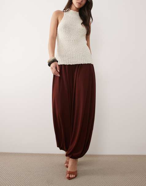 Mango bubble hem pants in plum - view 1
