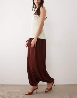 Mango Bubble Hem Pants In Burgundy