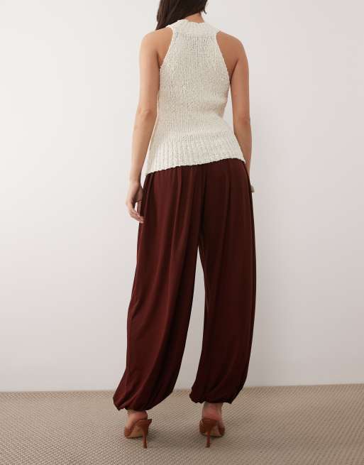 Mango bubble hem pants in plum, 5 of 5