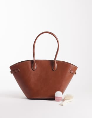 Mango Shopper Bag With Double Handle Leather In Brown