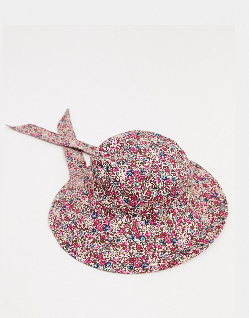 Mango bucket hat with neck tie in floral print-Pink