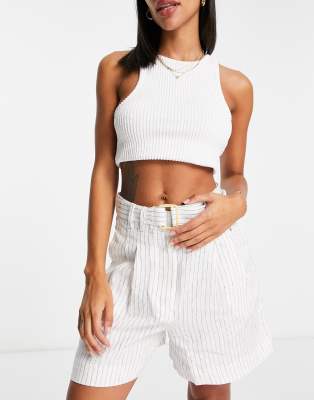 Mango buckle detail bermuda pinstripe shorts co-ord in white