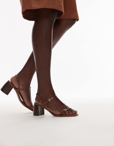 Mango buckle detail block heel sandal in brown - view 1