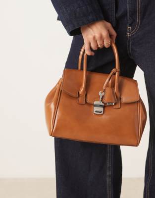 Mango Buckle Detail City Bag In Brown