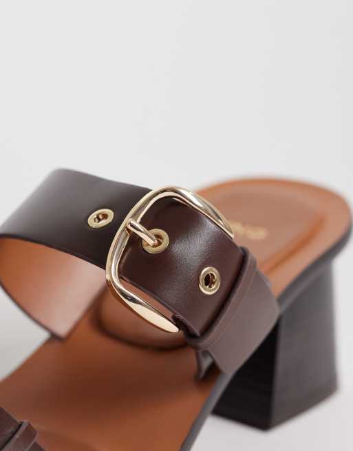Mango buckle detail heeled sandals in brown, 2 of 4