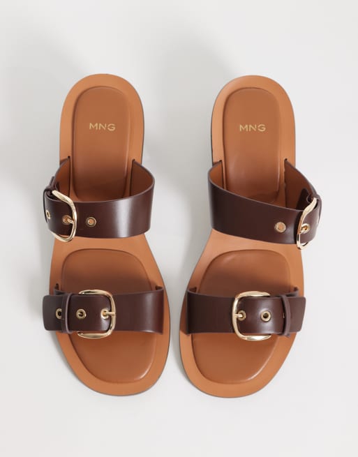 Mango buckle detail heeled sandals in brown, 4 of 4